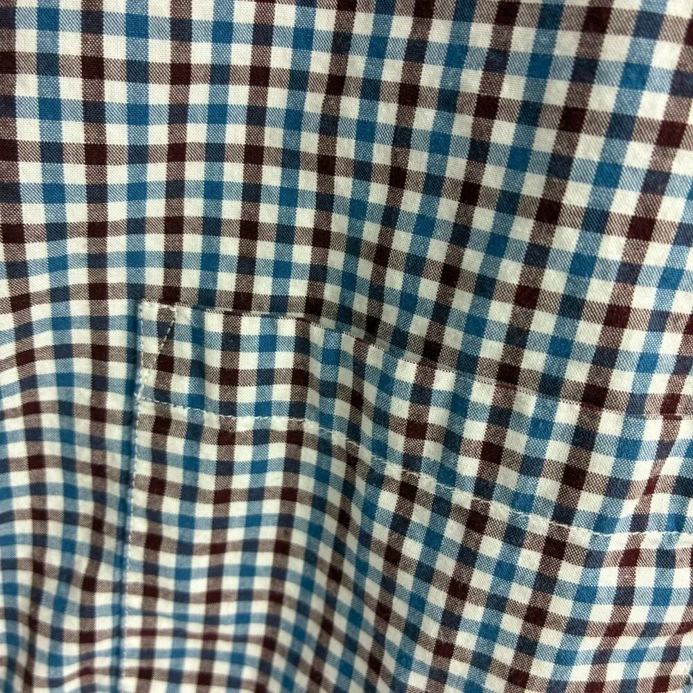 J. Crew Mens L Button Down Shirt Blue Brown Check Long Sleeve Casual Cotton Top